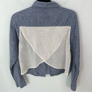 Nicolas K Open weave back Button Down Safari Shirt Size M Chambray Blue 17